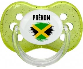 Drapeau effet pinceau Jamaïque avec prénom Tétine Cerise Vert à paillette