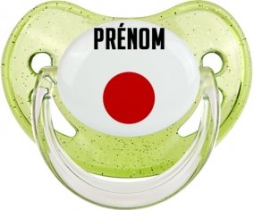 Drapeau effet pinceau Japon avec prénom Tétine Physiologique Vert à paillette
