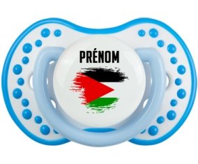 Drapeau effet pinceau Jordan avec prénom Sucette LOVI Dynamic Blanc-bleu phosphorescente