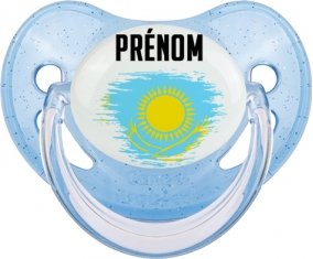 Drapeau effet pinceau Kazakhstan avec prénom Sucette Physiologique Bleue à paillette