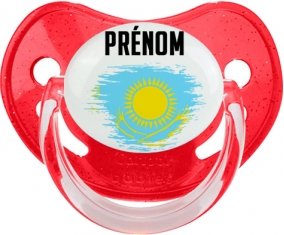 Drapeau effet pinceau Kazakhstan avec prénom Sucette Physiologique Rouge à paillette