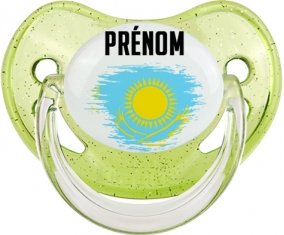 Drapeau effet pinceau Kazakhstan avec prénom Sucette Physiologique Vert à paillette