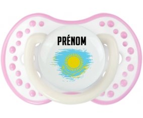 Drapeau effet pinceau Kazakhstan avec prénom Sucette LOVI Dynamic Blanc-rose phosphorescente