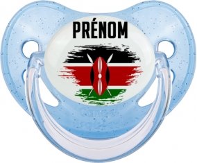 Drapeau effet pinceau Kenya avec prénom Tétine Physiologique Bleue à paillette