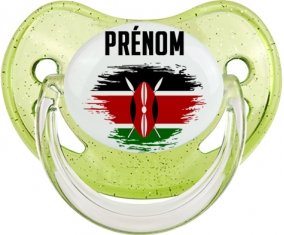 Drapeau effet pinceau Kenya avec prénom Tétine Physiologique Vert à paillette