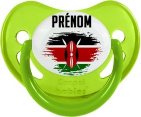 Drapeau effet pinceau Kenya avec prénom Tétine Physiologique Vert phosphorescente