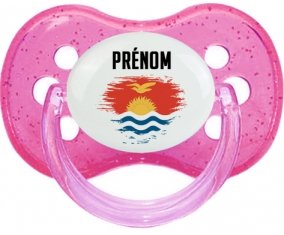 Drapeau effet pinceau Kiribati avec prénom Sucette Cerise Rose à paillette