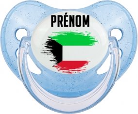 Drapeau effet pinceau Koweit avec prénom Sucette Physiologique Bleue à paillette