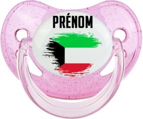 Drapeau effet pinceau Koweit avec prénom Sucette Physiologique Rose à paillette