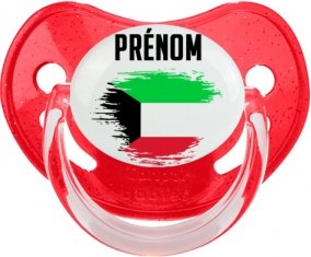 Drapeau effet pinceau Koweit avec prénom Sucette Physiologique Rouge à paillette