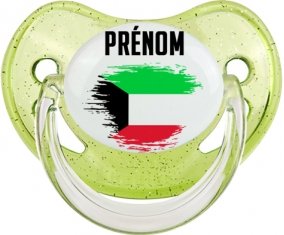 Drapeau effet pinceau Koweit avec prénom Sucette Physiologique Vert à paillette
