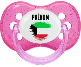 Drapeau effet pinceau Koweit avec prénom Sucette Cerise Rose à paillette