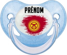 Drapeau effet pinceau Kirghizistan avec prénom Sucette Physiologique Bleue à paillette
