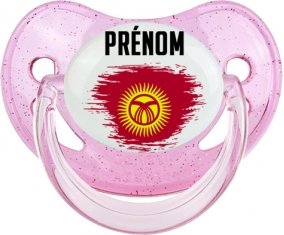 Drapeau effet pinceau Kirghizistan avec prénom Sucette Physiologique Rose à paillette