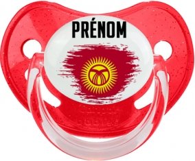 Drapeau effet pinceau Kirghizistan avec prénom Sucette Physiologique Rouge à paillette
