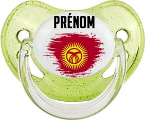 Drapeau effet pinceau Kirghizistan avec prénom Sucette Physiologique Vert à paillette