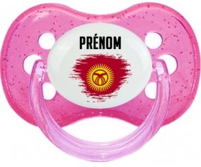 Drapeau effet pinceau Kirghizistan avec prénom Tétine Cerise Rose à paillette