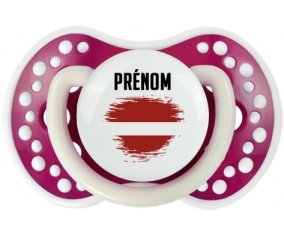 Drapeau effet pinceau Lettonie avec prénom Tétine LOVI Dynamic Fuchsia phosphorescente