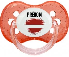 Drapeau effet pinceau Lettonie avec prénom Sucette Cerise Rouge à paillette