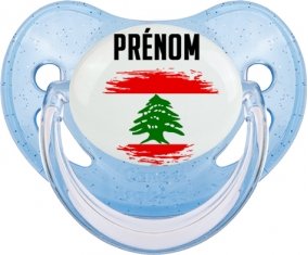 Drapeau effet pinceau Liban avec prénom Sucette Physiologique Bleue à paillette