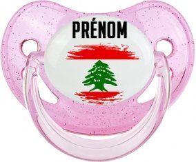 Drapeau effet pinceau Liban avec prénom Sucette Physiologique Rose à paillette