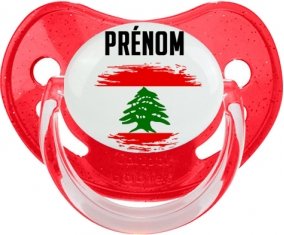 Drapeau effet pinceau Liban avec prénom Sucette Physiologique Rouge à paillette