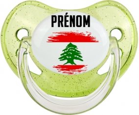 Drapeau effet pinceau Liban avec prénom Sucette Physiologique Vert à paillette