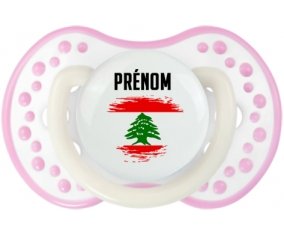 Drapeau effet pinceau Liban avec prénom Sucette LOVI Dynamic Blanc-rose phosphorescente