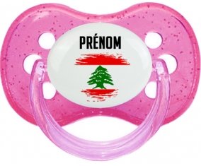 Drapeau effet pinceau Liban avec prénom Sucette Cerise Rose à paillette