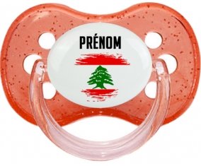 Drapeau effet pinceau Liban avec prénom Sucette Cerise Rouge à paillette