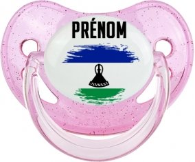Drapeau effet pinceau Lesotho avec prénom Sucette Physiologique Rose à paillette