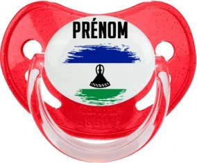Drapeau effet pinceau Lesotho avec prénom Sucette Physiologique Rouge à paillette