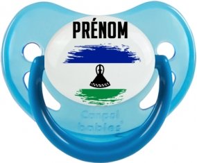 Drapeau effet pinceau Lesotho avec prénom Sucette Physiologique Bleue phosphorescente