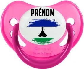 Drapeau effet pinceau Lesotho avec prénom Sucette Physiologique Rose phosphorescente