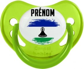 Drapeau effet pinceau Lesotho avec prénom Sucette Physiologique Vert phosphorescente