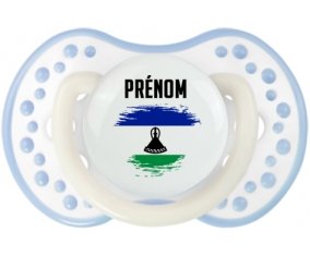 Drapeau effet pinceau Lesotho avec prénom Sucette LOVI Dynamic Blanc-cyan classique