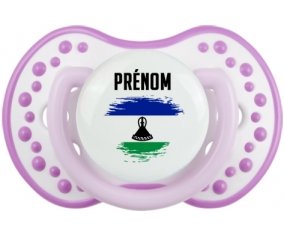 Drapeau effet pinceau Lesotho avec prénom Sucette LOVI Dynamic Blanc-mauve classique