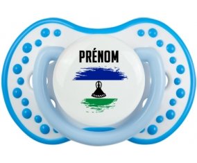 Drapeau effet pinceau Lesotho avec prénom Sucette LOVI Dynamic Blanc-bleu phosphorescente