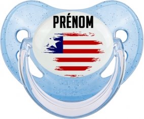 Drapeau effet pinceau Libéria avec prénom Tétine Physiologique Bleue à paillette