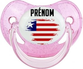 Drapeau effet pinceau Libéria avec prénom Tétine Physiologique Rose à paillette