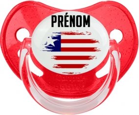 Drapeau effet pinceau Libéria avec prénom Tétine Physiologique Rouge à paillette