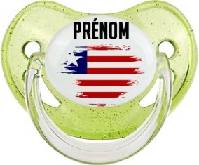Drapeau effet pinceau Libéria avec prénom Tétine Physiologique Vert à paillette