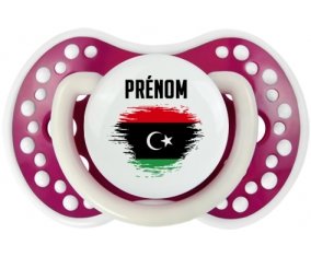 Drapeau effet pinceau Libye avec prénom Tétine LOVI Dynamic Fuchsia phosphorescente