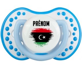 Drapeau effet pinceau Libye avec prénom Tétine LOVI Dynamic Blanc-bleu phosphorescente