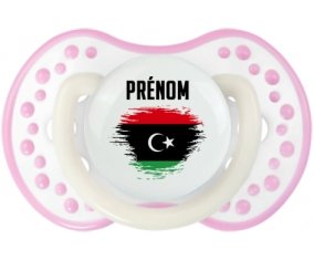 Drapeau effet pinceau Libye avec prénom Tétine LOVI Dynamic Blanc-rose phosphorescente