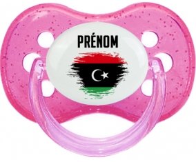 Drapeau effet pinceau Libye avec prénom Sucette Cerise Rose à paillette