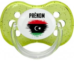 Drapeau effet pinceau Libye avec prénom Sucette Cerise Vert à paillette