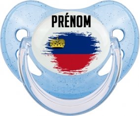 Drapeau effet pinceau Liechtenstein avec prénom Sucette Physiologique Bleue à paillette