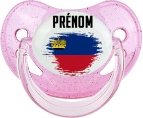 Drapeau effet pinceau Liechtenstein avec prénom Sucette Physiologique Rose à paillette