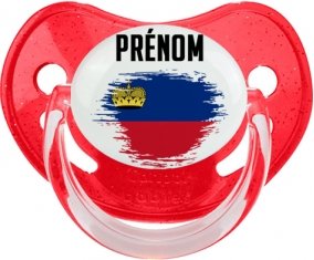 Drapeau effet pinceau Liechtenstein avec prénom Sucette Physiologique Rouge à paillette